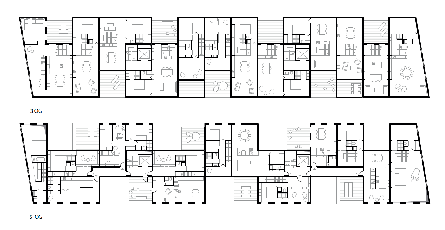 Upper floor plan with terraces